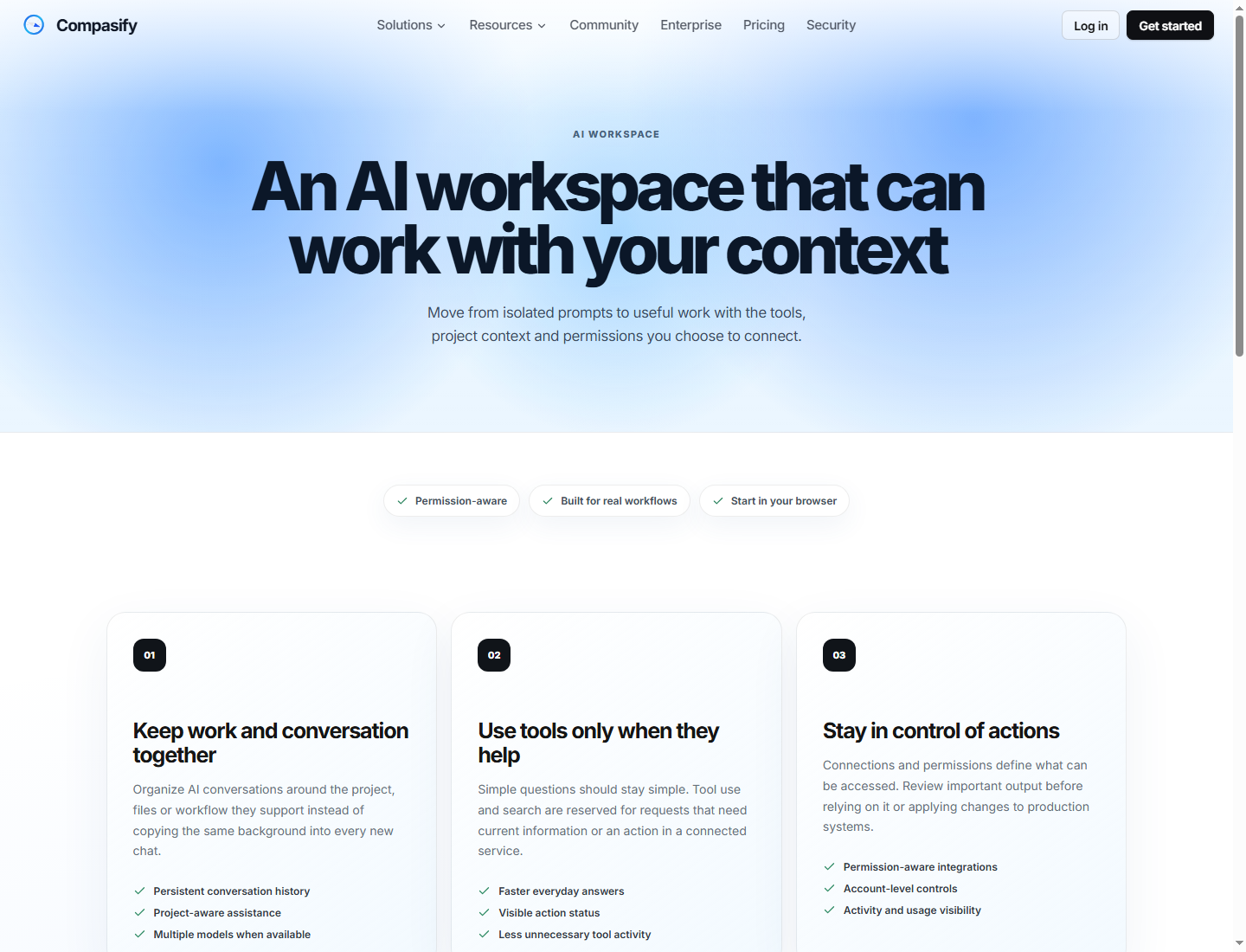 Compasify AI workspace product screenshot