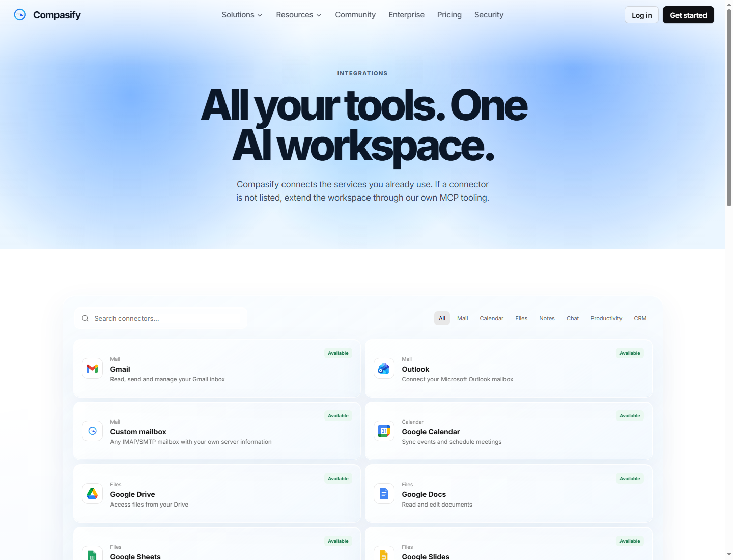 Compasify integrations and connectors product screenshot